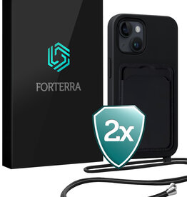 Forterra Forterra iPhone 14 Hoesje Pashouder met Koord - Zwart - 2 PACK
