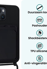 Forterra Forterra iPhone 14 Hoesje Pashouder met Koord Met Screenprotector - Zwart