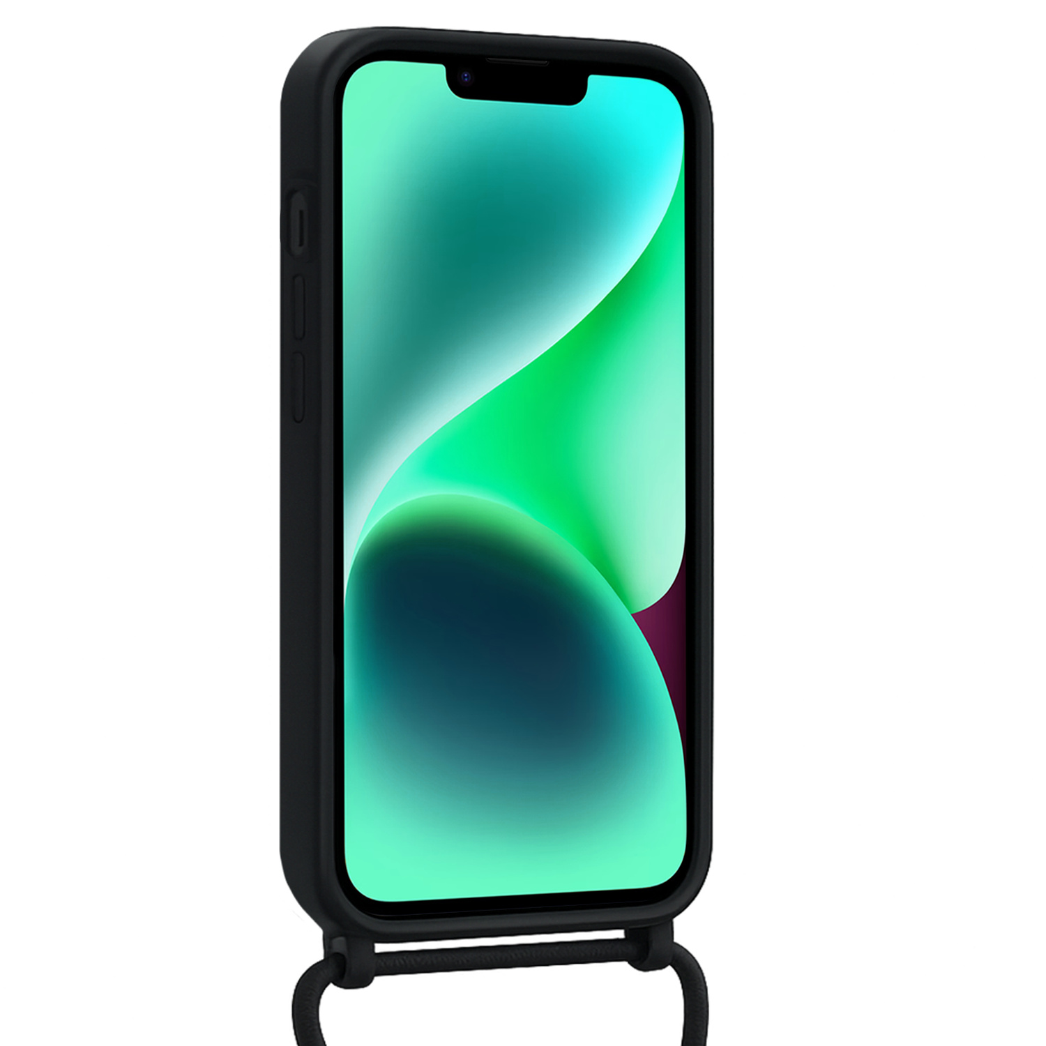 Forterra Forterra iPhone 14 Hoesje Pashouder met Koord Met Screenprotector - Zwart