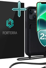Forterra Forterra iPhone 14 Hoesje Pashouder met Koord Met 2x Screenprotector - Zwart