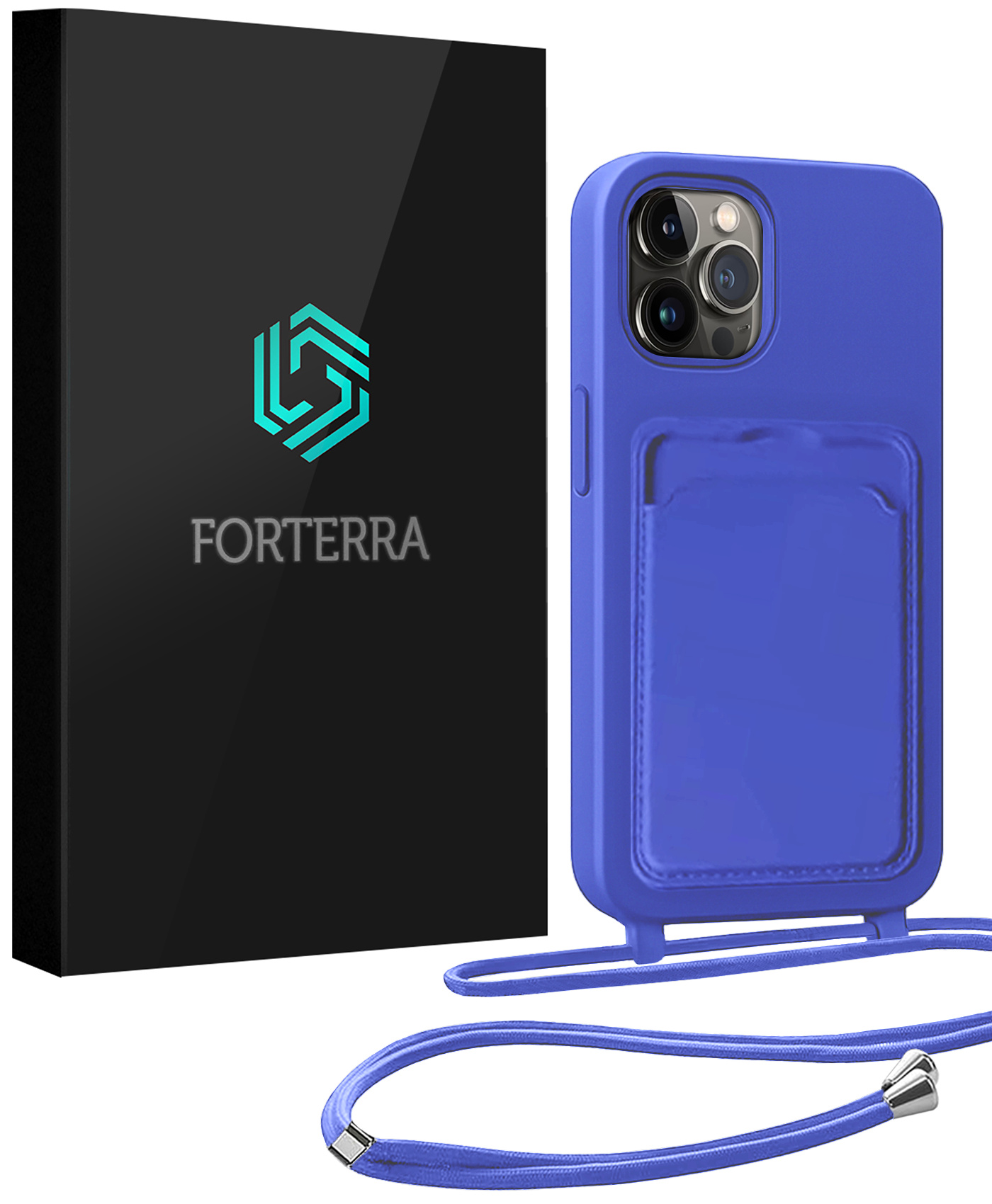 Forterra Forterra iPhone 14 Pro Hoesje Pashouder met Koord - Fel Blauw