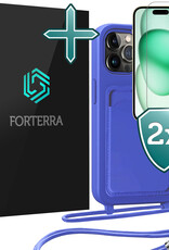 Forterra Forterra iPhone 14 Pro Hoesje Pashouder met Koord Met 2x Screenprotector - Fel Blauw