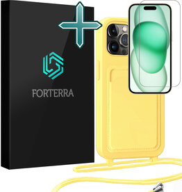 Forterra Forterra iPhone 14 Pro Hoesje Pashouder met Koord Met Screenprotector - Geel
