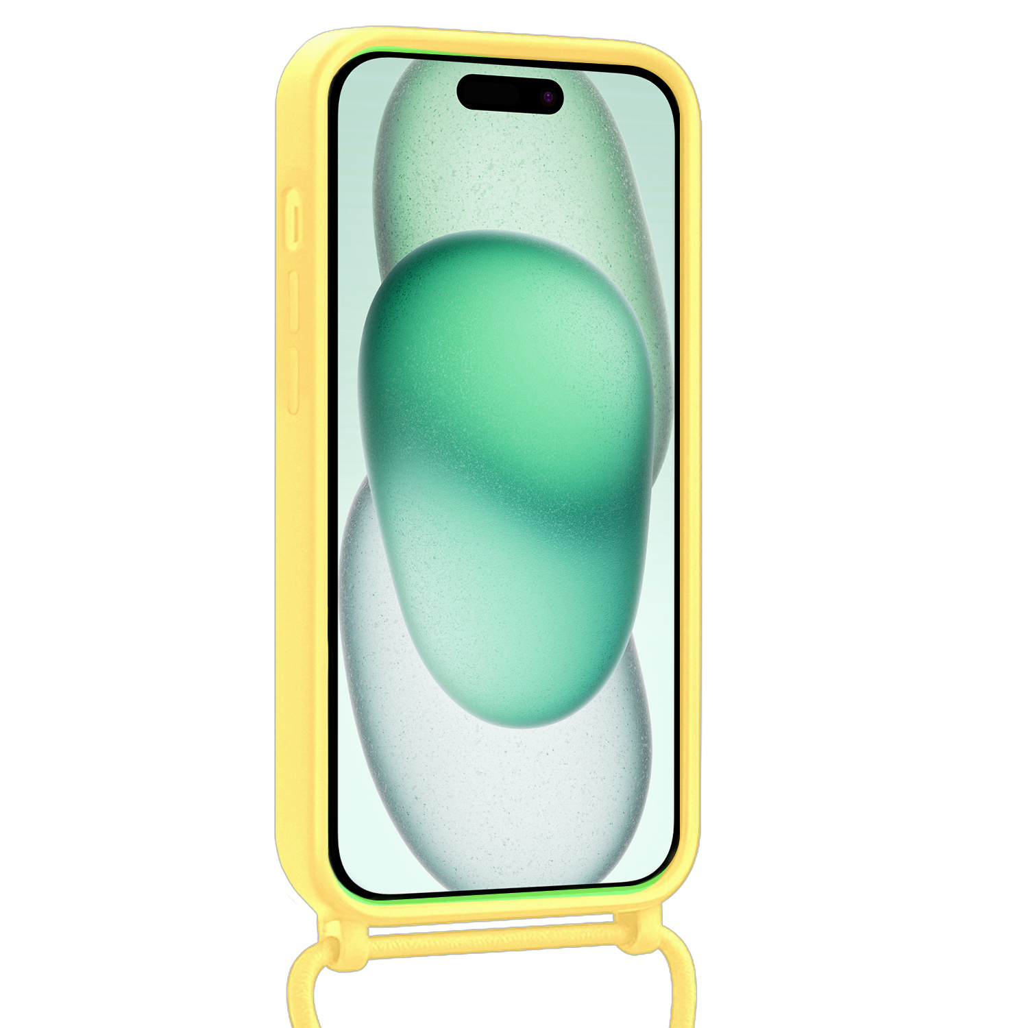 Forterra Forterra iPhone 14 Pro Hoesje Pashouder met Koord Met Screenprotector - Geel