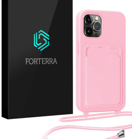 Forterra Forterra iPhone 14 Pro Hoesje Pashouder met Koord - Lichtroze