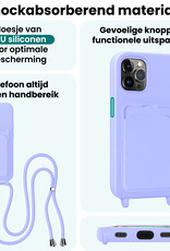 Forterra Forterra iPhone 14 Pro Hoesje Pashouder met Koord Met Screenprotector - Lila