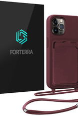 Forterra Forterra iPhone 14 Pro Max Hoesje Pashouder met Koord - Aubergine