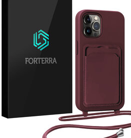 Forterra Forterra iPhone 14 Pro Max Hoesje Pashouder met Koord - Aubergine