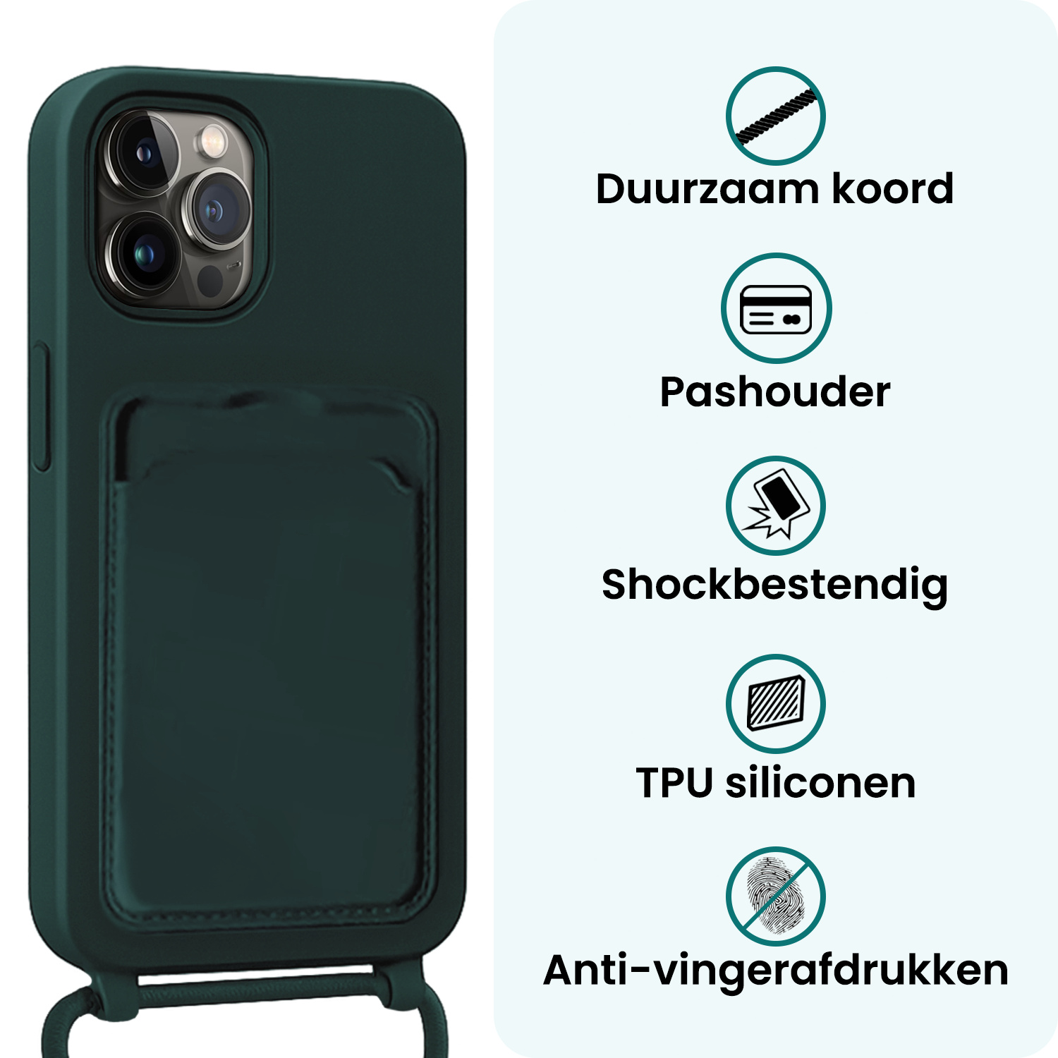 Forterra Forterra iPhone 14 Pro Max Hoesje Pashouder met Koord - Donkergroen