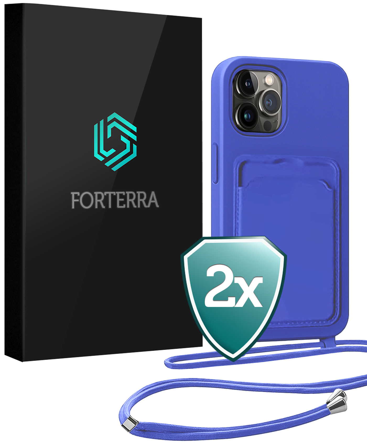 Forterra Forterra iPhone 14 Pro Max Hoesje Pashouder met Koord - Fel Blauw - 2 PACK