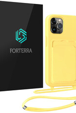 Forterra Forterra iPhone 14 Pro Max Hoesje Pashouder met Koord - Geel