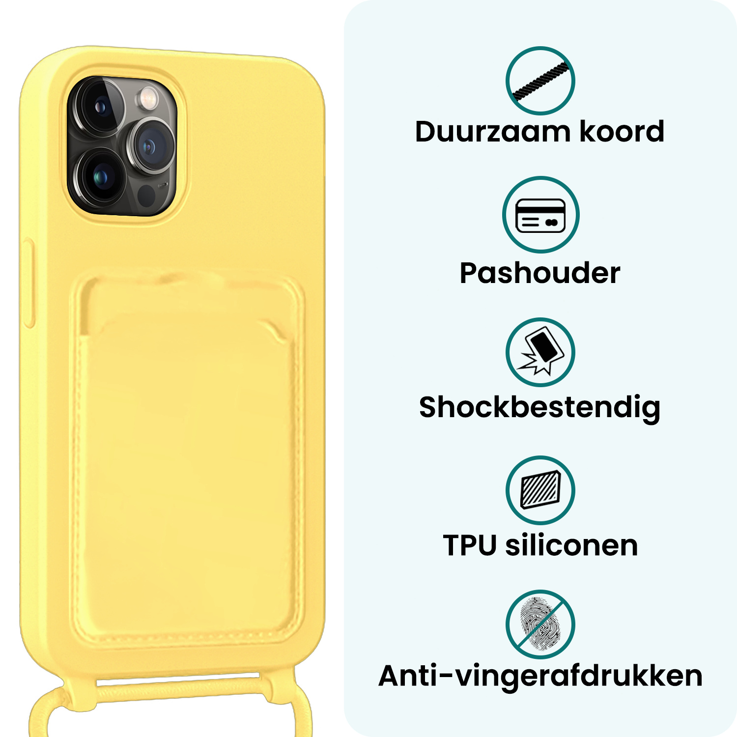 Forterra Forterra iPhone 14 Pro Max Hoesje Pashouder met Koord - Geel
