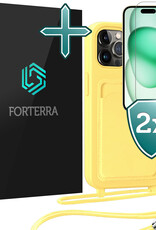 Forterra Forterra iPhone 14 Pro Max Hoesje Pashouder met Koord Met 2x Screenprotector - Geel