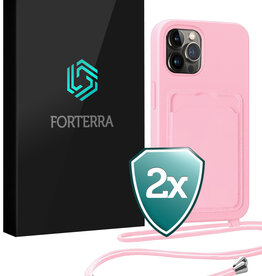 Forterra Forterra iPhone 14 Pro Max Hoesje Pashouder met Koord - Lichtroze - 2 PACK