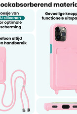 Forterra Forterra iPhone 14 Pro Max Hoesje Pashouder met Koord Met Screenprotector - Lichtroze