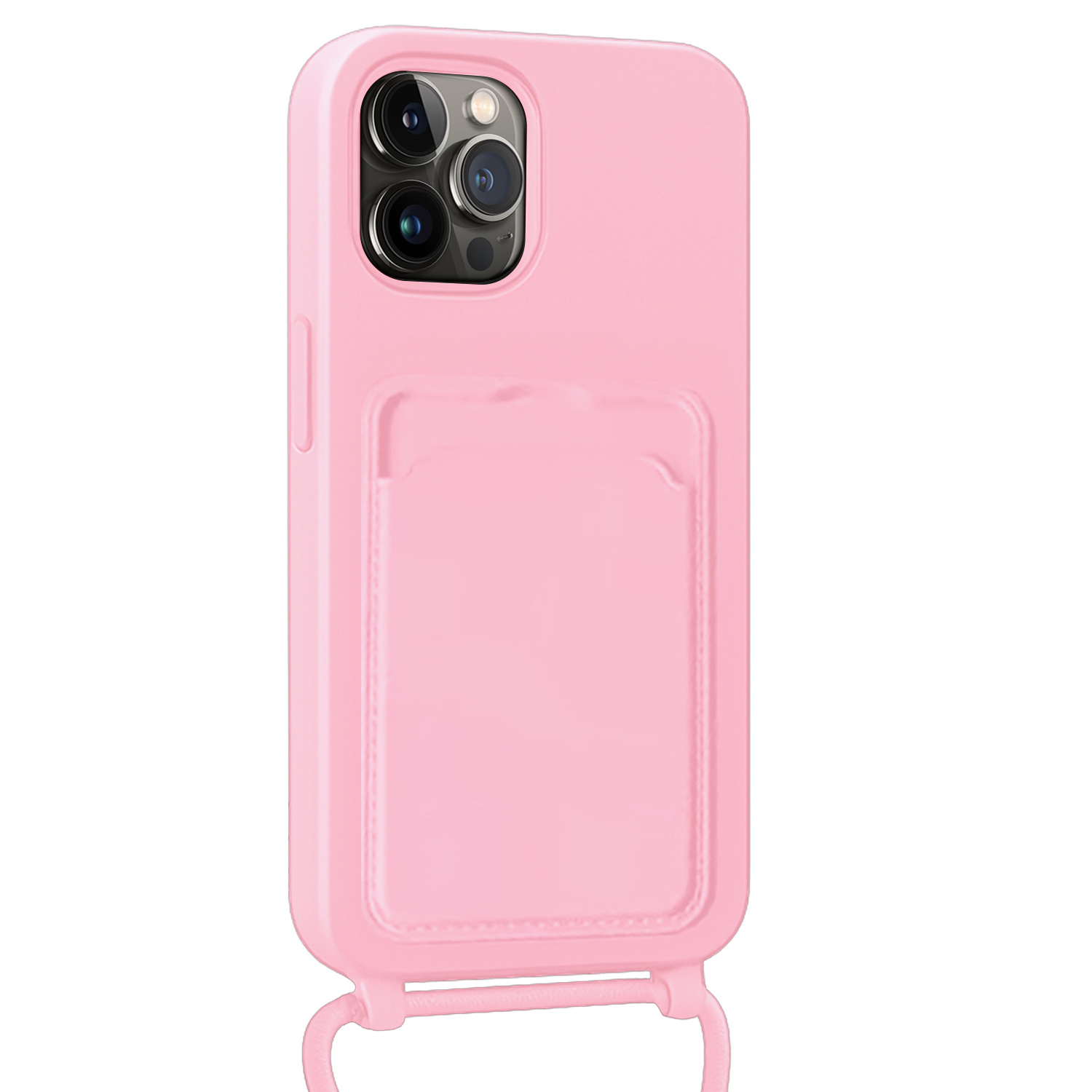 Forterra Forterra iPhone 14 Pro Max Hoesje Pashouder met Koord Met Screenprotector - Lichtroze