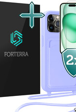 Forterra Forterra iPhone 14 Pro Max Hoesje Pashouder met Koord Met 2x Screenprotector - Lila