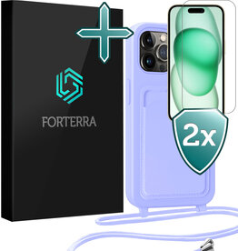 Forterra Forterra iPhone 14 Pro Max Hoesje Pashouder met Koord Met 2x Screenprotector - Lila