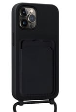 Forterra Forterra iPhone 14 Pro Max Hoesje Pashouder met Koord Met Screenprotector - Zwart