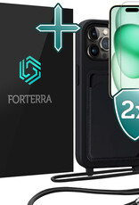 Forterra Forterra iPhone 14 Pro Max Hoesje Pashouder met Koord Met 2x Screenprotector - Zwart