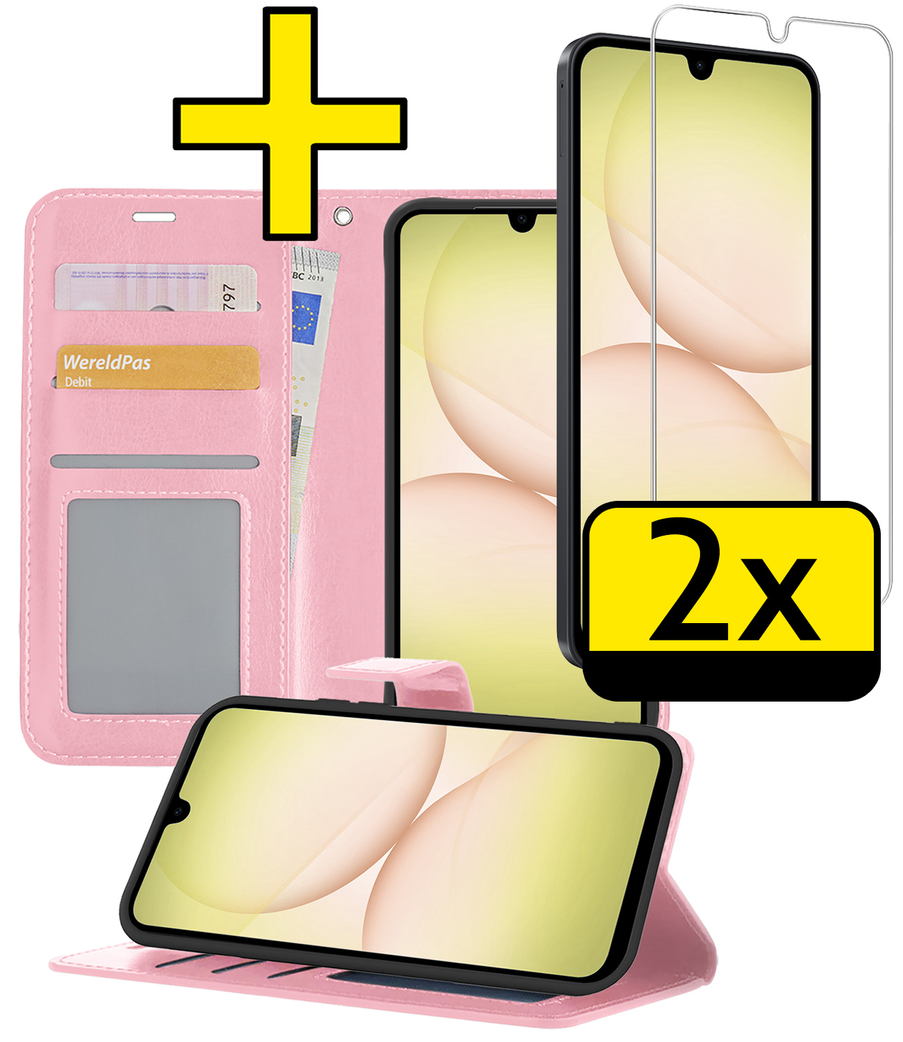 Forterra Forterra iPhone 15 Plus Hoesje Pashouder met Koord Met Screenprotector - Aubergine
