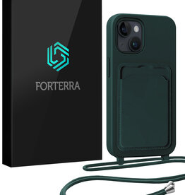Forterra Forterra iPhone 15 Plus Hoesje Pashouder met Koord - Donkergroen