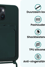 Forterra Forterra iPhone 15 Plus Hoesje Pashouder met Koord Met Screenprotector - Donkergroen