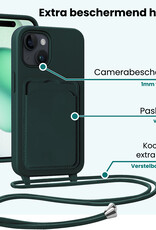 Forterra Forterra iPhone 15 Plus Hoesje Pashouder met Koord Met Screenprotector - Donkergroen