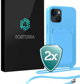 Forterra Forterra iPhone 15 Plus Hoesje Pashouder met Koord - Lichtblauw - 2 PACK