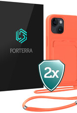 Forterra Forterra iPhone 15 Plus Hoesje Pashouder met Koord - Papaya - 2 PACK