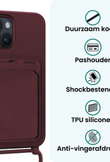 Forterra Forterra iPhone 15 Hoesje Pashouder met Koord Met Screenprotector - Aubergine
