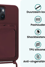 Forterra Forterra iPhone 15 Hoesje Pashouder met Koord Met 2x Screenprotector - Aubergine