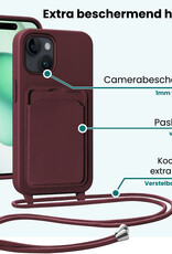 Forterra Forterra iPhone 15 Hoesje Pashouder met Koord Met 2x Screenprotector - Aubergine