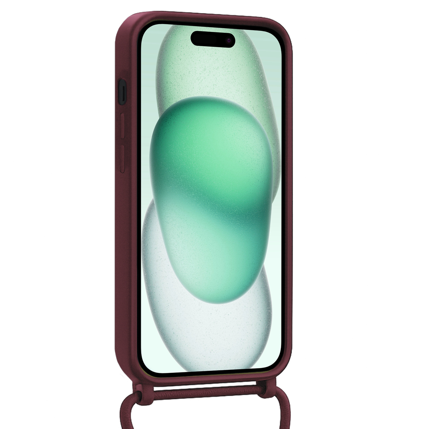 Forterra Forterra iPhone 15 Hoesje Pashouder met Koord Met 2x Screenprotector - Aubergine