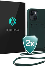 Forterra Forterra iPhone 15 Hoesje Pashouder met Koord - Donkergroen - 2 PACK