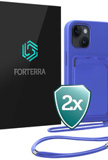 Forterra Forterra iPhone 15 Hoesje Pashouder met Koord - Fel Blauw - 2 PACK
