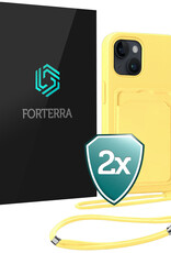 Forterra Forterra iPhone 15 Hoesje Pashouder met Koord - Geel - 2 PACK