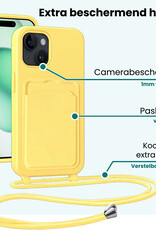 Forterra Forterra iPhone 15 Hoesje Pashouder met Koord Met Screenprotector - Geel