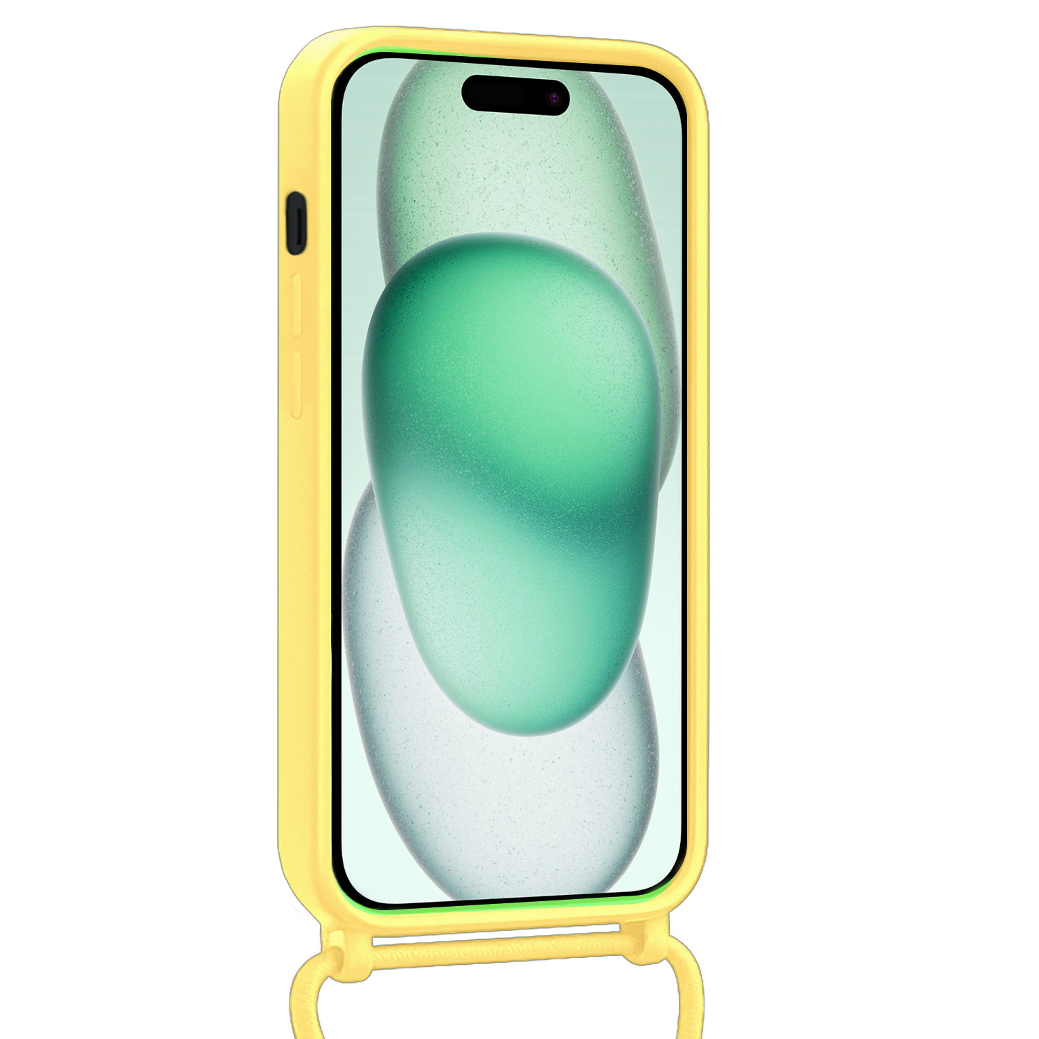 Forterra Forterra iPhone 15 Hoesje Pashouder met Koord Met Screenprotector - Geel