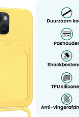 Forterra Forterra iPhone 15 Hoesje Pashouder met Koord Met 2x Screenprotector - Geel