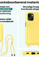 Forterra Forterra iPhone 15 Hoesje Pashouder met Koord Met 2x Screenprotector - Geel