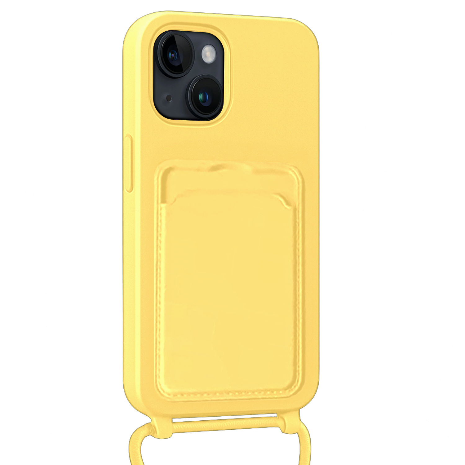 Forterra Forterra iPhone 15 Hoesje Pashouder met Koord Met 2x Screenprotector - Geel