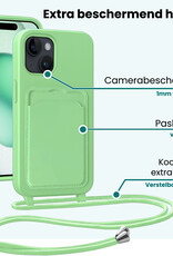 Forterra Forterra iPhone 15 Hoesje Pashouder met Koord Met Screenprotector - Groen