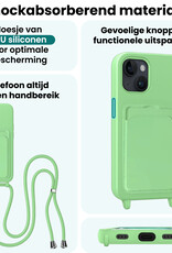 Forterra Forterra iPhone 15 Hoesje Pashouder met Koord Met Screenprotector - Groen