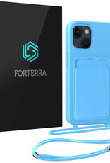 Forterra Forterra iPhone 15 Hoesje Pashouder met Koord - Lichtblauw