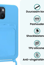 Forterra Forterra iPhone 15 Hoesje Pashouder met Koord Met Screenprotector - Lichtblauw
