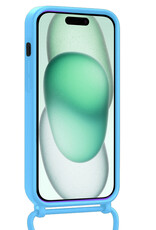 Forterra Forterra iPhone 15 Hoesje Pashouder met Koord Met Screenprotector - Lichtblauw