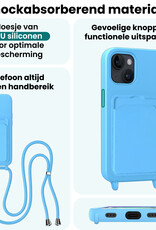 Forterra Forterra iPhone 15 Hoesje Pashouder met Koord Met 2x Screenprotector - Lichtblauw