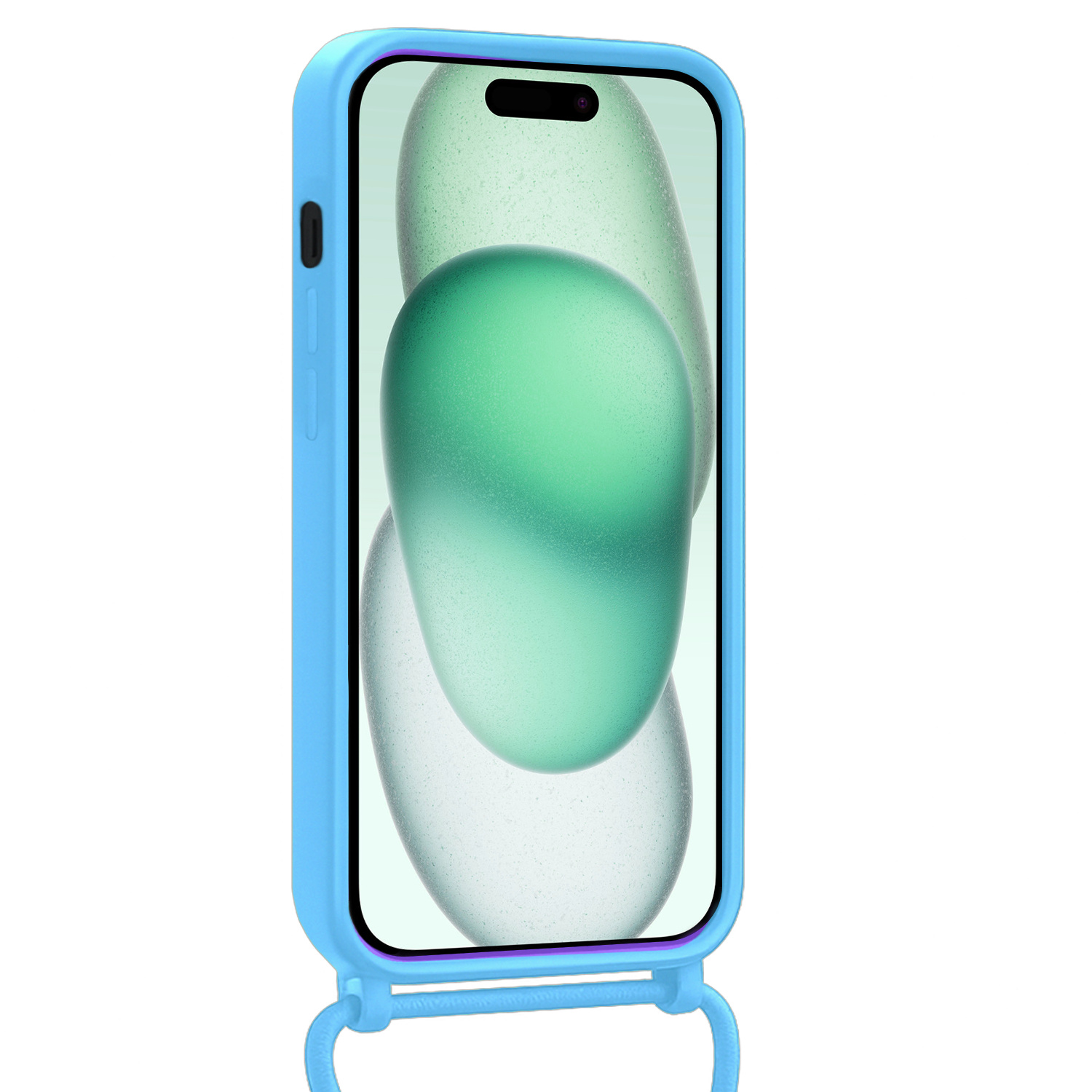 Forterra Forterra iPhone 15 Hoesje Pashouder met Koord Met 2x Screenprotector - Lichtblauw