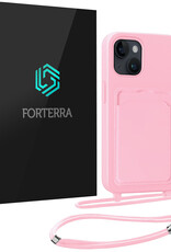 Forterra Forterra iPhone 15 Hoesje Pashouder met Koord - Lichtroze